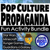 Promotional graphic for 'Pop Culture Propaganda Fun Activity Bundle' with text and logos.
