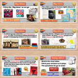 Collection of educational posters about Kony 2012 on a wooden surface