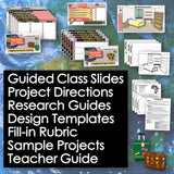 Educational resources including slides, directions, guides, and templates on a world map background.