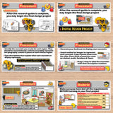 Educational materials for a design project on a wooden surface