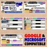 Educational software interface with multiple screens showing different activities and questions, with 'Google & Microsoft Compatible' text at the bottom.