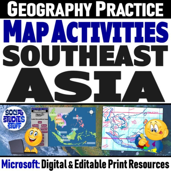 Southeast Asia Geography & SE Asia Map Skills Practice Activities - MS Digital Resources