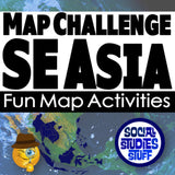 Promotional graphic for a map challenge focusing on Southeast Asia with a map background and 'Social Studies Stuff' logo.