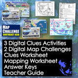 Promotional image for a map challenge set in Southeast Asia with digital clues and activities.