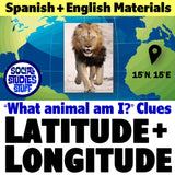 FUN Latitude & Longitude Dual Language Activity | What am I? | English + Spanish