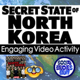 Promotional graphic for 'Secret State of North Korea' video activity with text and icons.