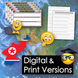 Educational materials with digital and print versions on a world map background