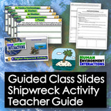 Educational materials for human environment interactions with slides and activities on a world map background.