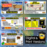 Educational materials about the Silk Road on a world map background