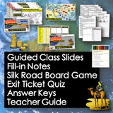 Educational resources for teaching about the Silk Road with slides, notes, a board game, and more.