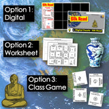 Educational materials related to the Silk Road on a world map background