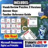 Silk Road Vocab Review Puzzles - Culture & Geography Activities - MS Digital Resources