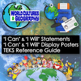 Book cover for 'World Cultures & Geography' with children around a globe and travel-themed elements.