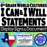 6th Grade Social Studies TEKS Display Signs - I Can and I Will | Print & Digital