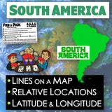 Map of South America with educational text and graphics about geography.