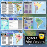 Collage of South America maps with digital and print versions text overlay
