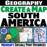 South America Geography Activity - South America Create a Map Worksheet