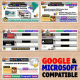 Educational software interface with multiple screens on a wooden surface, featuring Google and Microsoft compatibility text.