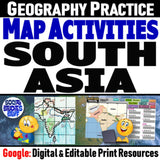 South Asia Geography & India Map Skills Practice Activities - Google Digital Resources