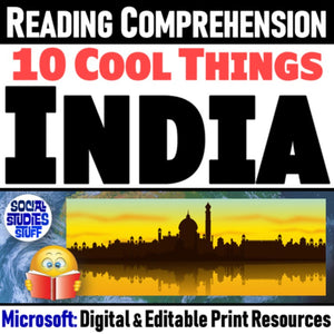 South Asia Reading Comprehension Activity - 10 Cool Things of India - MS Digital Resources