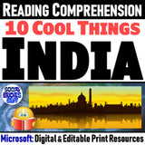 South Asia Reading Comprehension Activity - 10 Cool Things of India - MS Digital Resources