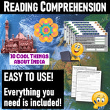 South Asia Reading Comprehension Activity - 10 Cool Things of India - MS Digital Resources