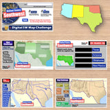 Educational materials for a digital Southwest map challenge on a wooden surface.