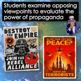 Two Star Wars-themed posters with text about evaluating propaganda, featuring Uncle Sam and a rebel alliance symbol.