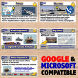Educational content about piracy and military activities related to the Suez Canal on a wooden surface.