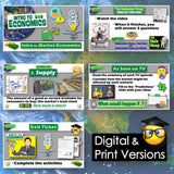 Educational materials on economics with digital and print versions displayed.