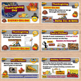Educational Thanksgiving Day materials with various activities on a wooden background