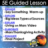 5E Guided Lesson structure with educational activities on a space-themed background
