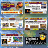 Educational materials on Thanksgiving Day and its celebration on Mars with digital and print versions.