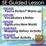 5E Guided Lesson structure for a history lesson on the New World with a ship illustration.