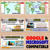 Educational materials on a wooden surface with Google and Microsoft compatibility text.