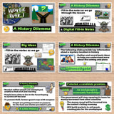 Educational history lesson slides on a wooden surface