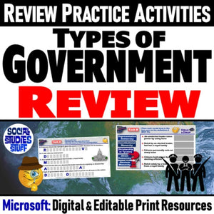 Types of Government Review Worksheet Activities - MS Digital Resources