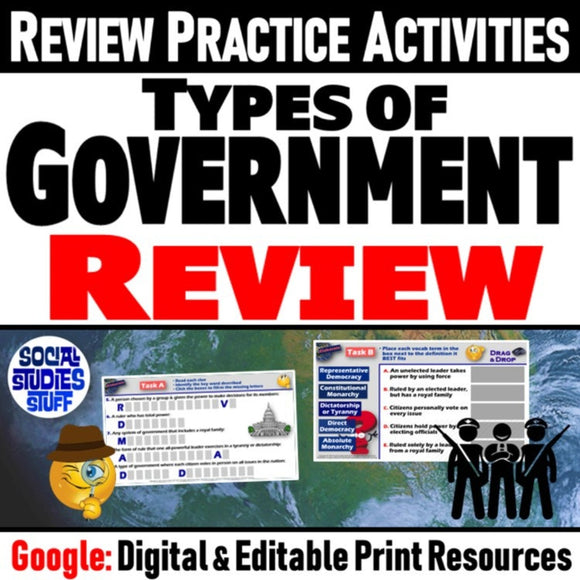 Types of Government Review Worksheet Activities - Google Digital Resources