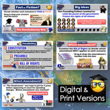 Educational digital and print materials on a blue background with text and graphics.