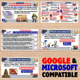 Educational posters on a wooden surface with 'Google & Microsoft Compatible' text overlay.