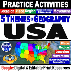 United States 5 Themes of Geography, US Map Practice Activities - Google Digital Resources