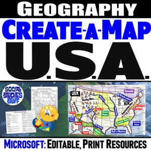 United States Geography Activity - USA Create a Map Worksheet - Microsoft Resource