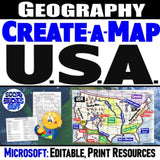 United States Geography Activity - USA Create a Map Worksheet - Microsoft Resource