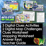 Collection of digital map activities and worksheets on a world map background