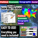 United States PEGS Factors Lesson - Politic Economy Geography Social - MS Digital Resources