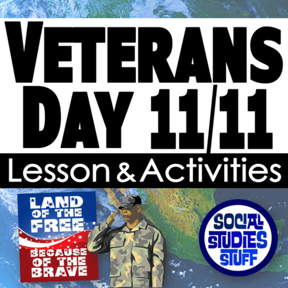 Promotional graphic for Veterans Day activities with text and images of a soldier and American flag.