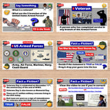Educational game screens on a wooden surface with various educational content.