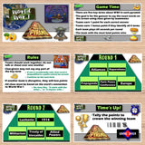 Educational game board with World War I theme on a wooden surface