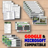 Collection of educational materials on a wooden surface with 'Google & Microsoft Compatible' text.