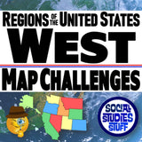 Title card for 'Regions of the United States West Map Challenges' with a map and logo.